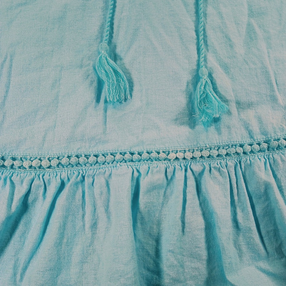 Crown & Ivy Women Sleeveless Peplum Top Turquoise Large Linen Blend Tassel - Picture 2 of 11